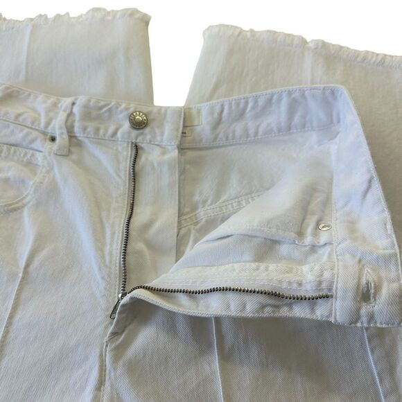 Isabel Marant White High Rise Wide Leg Cropped Raw Hem Cabrio White Jeans, 2 - Picture 9 of 16